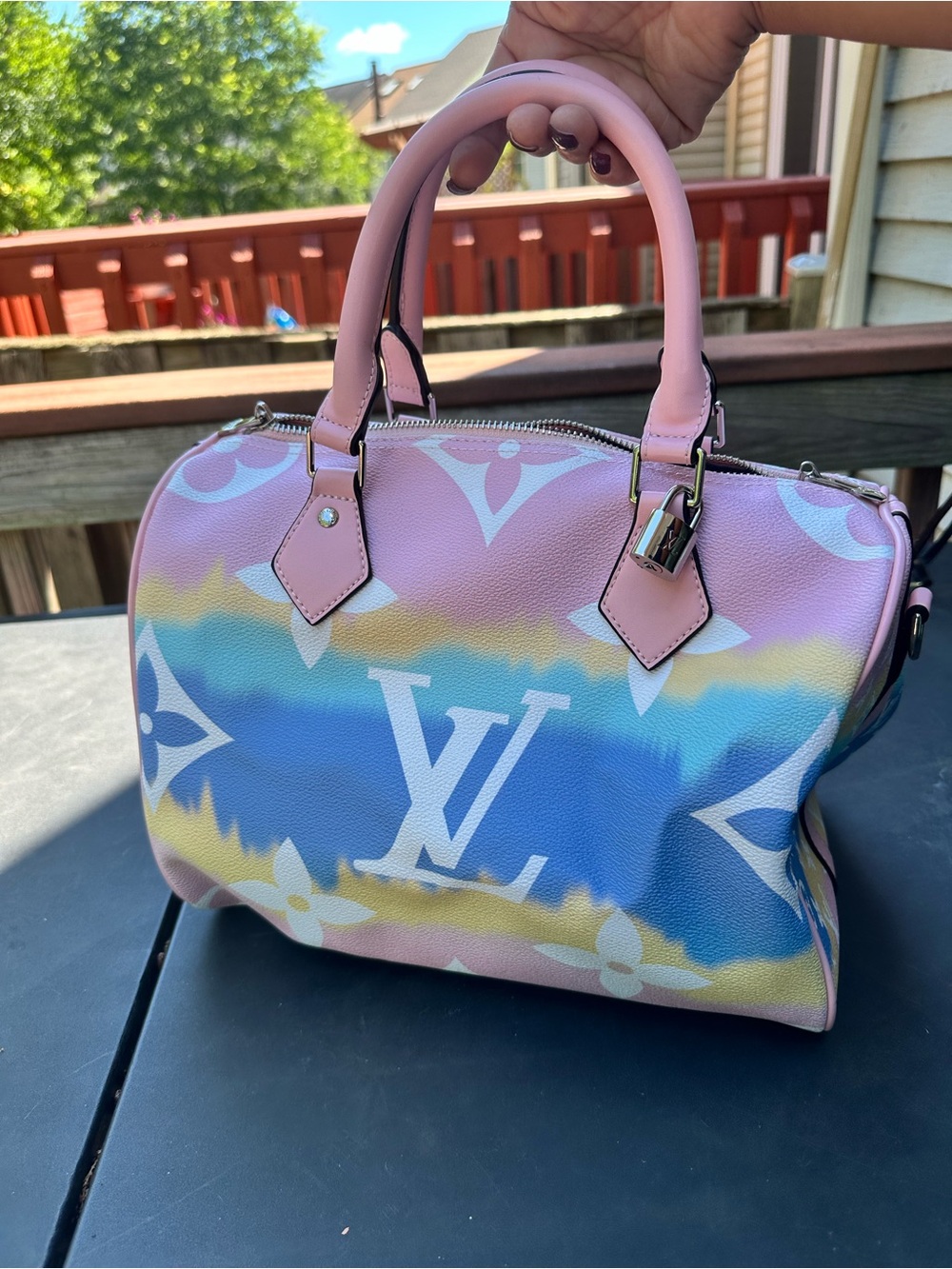 Pink Multi-Color Gradient Monogram Satchel